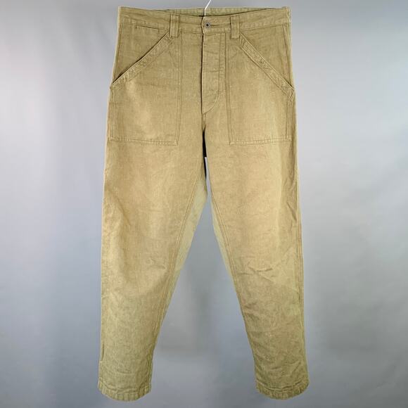 NIGEL CABOURN Size 34 Green Olive Twill Cotton Linen Button Fly Casual Pants - Picture 1 of 6
